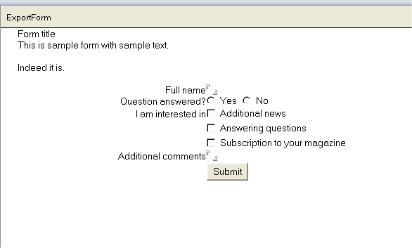 Form with shared action as viewed in Notes client